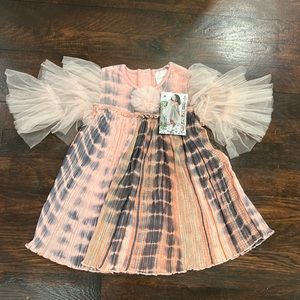 OOH LA LA COUTURE - size 12-18 months tie dye dress with tulle sleeve